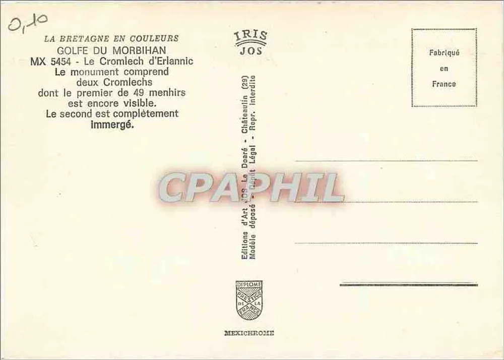 Golfo do Morbihan — O Cromlech de Erlannic — Édition IRIS JOS - Verso