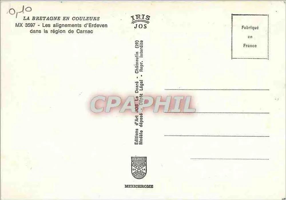 Os alinhamentos de Erdeven — região de Carnac — Éditions d'Art JOS - Verso