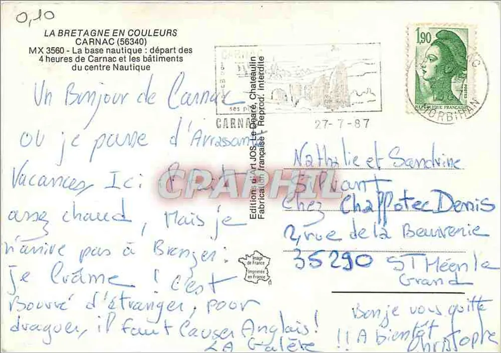 Base Náutica de Carnac — Carnac (56340) — Edições de Arte Jos. Le Dantec - Verso