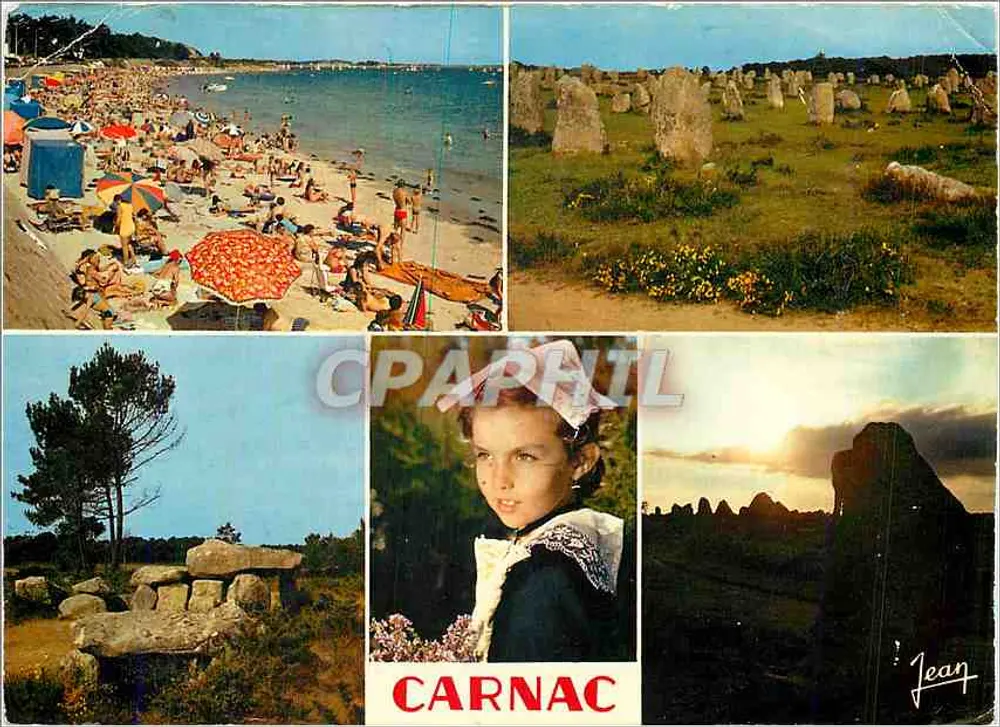 Carnac — Praia, alinhamentos de menires, dolmenes, traje local, pôr do sol — Edições Gilibert - Frente