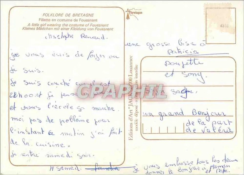 Menina em traje de Fouesnant — Grandes Beijos da Bretanha — Jack - Verso