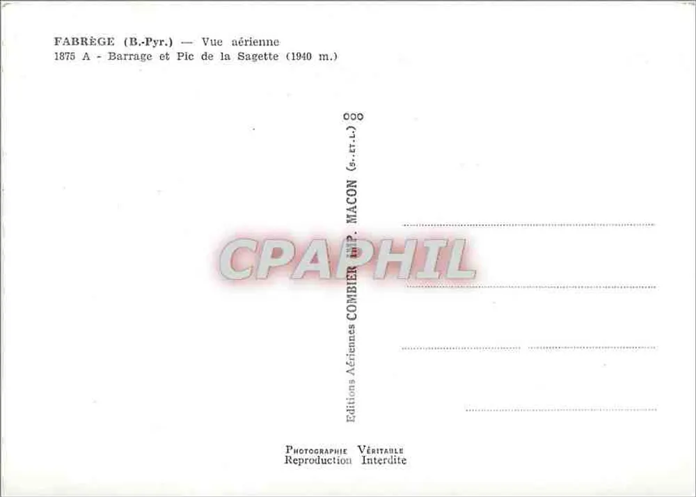 Fabrègues (B.-Pyr.) — Luftbild — Staudamm und Pic de la Sagette (1940 m.) — Aériennes Combier Editions - Rückseite
