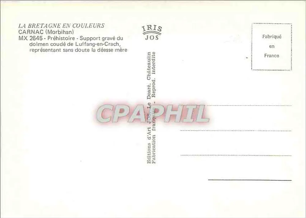 Dolmen curvo de Luffang-en-Crach — Pré-história — Edições de Arte JOS, Châtenul - Verso