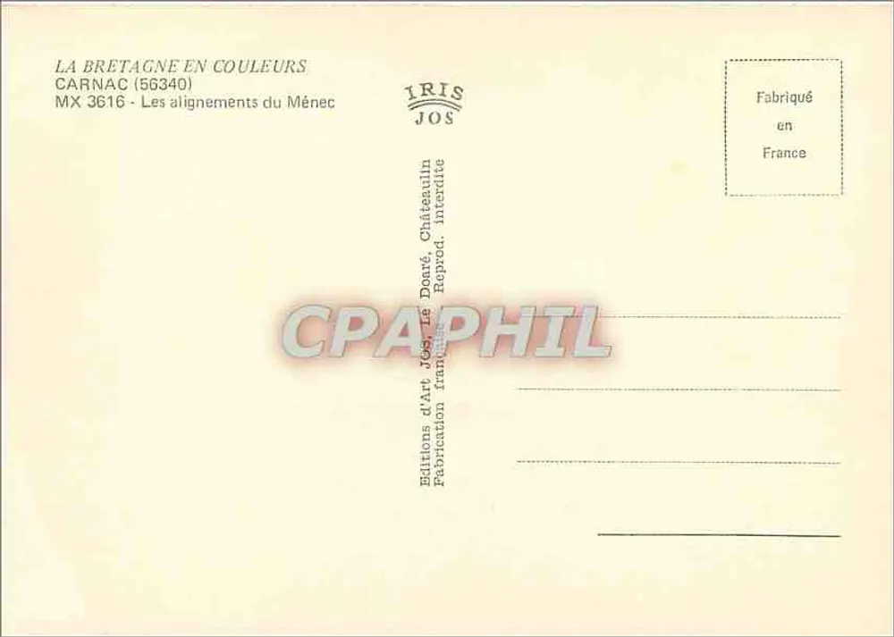 Widok na wyrównania Ménec w Carnac (56340) — Wydawnictwo Art Jos, Châteaulin - Rewers