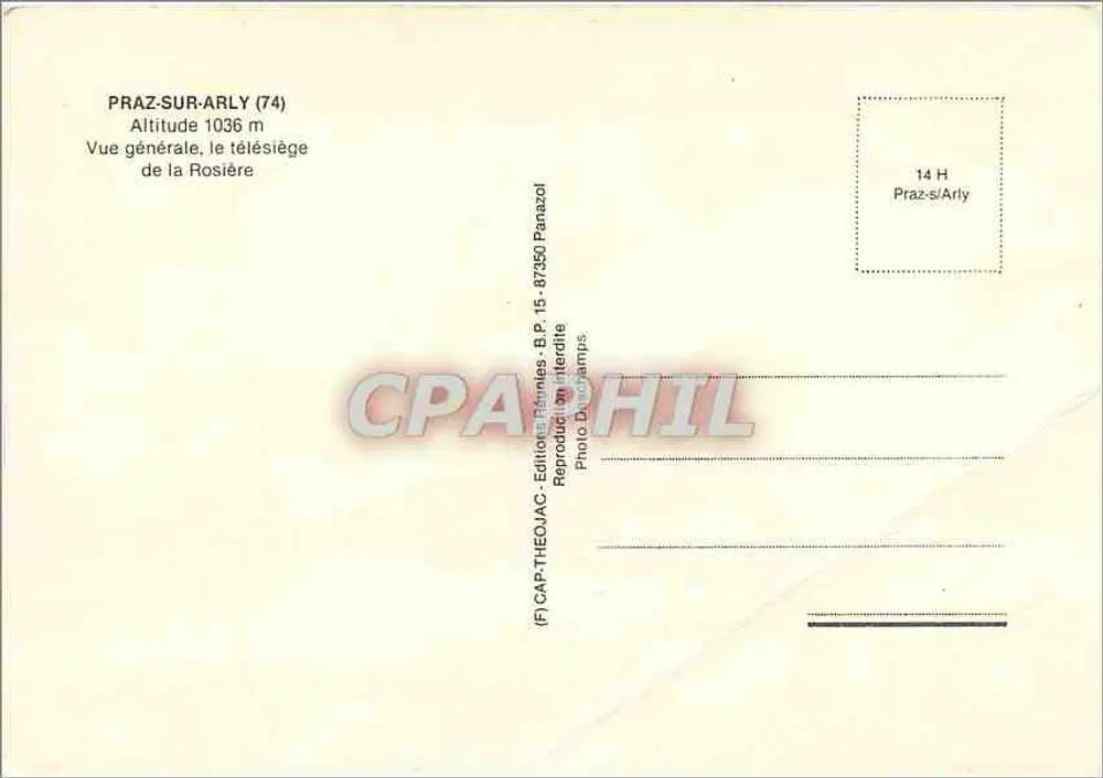 Praz-sur-Arly — Vue générale du télésiège de la Rosière — Éditeur CAP-THEOJAC - Rückseite