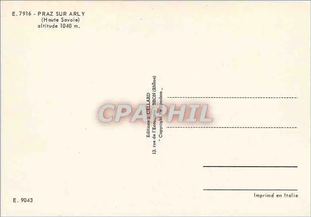 Praz sur Arly — estação de esqui — Éditions J. Cellard - Verso