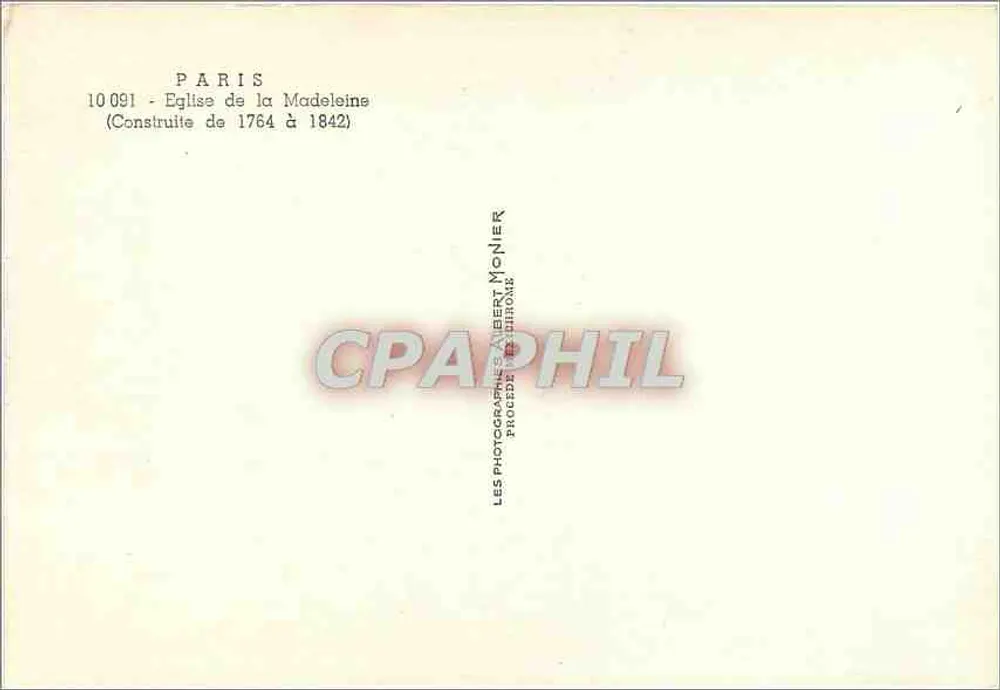 Igreja da Madeleine — Paris — Editor Albert Monnier, n° 10 091 - Verso
