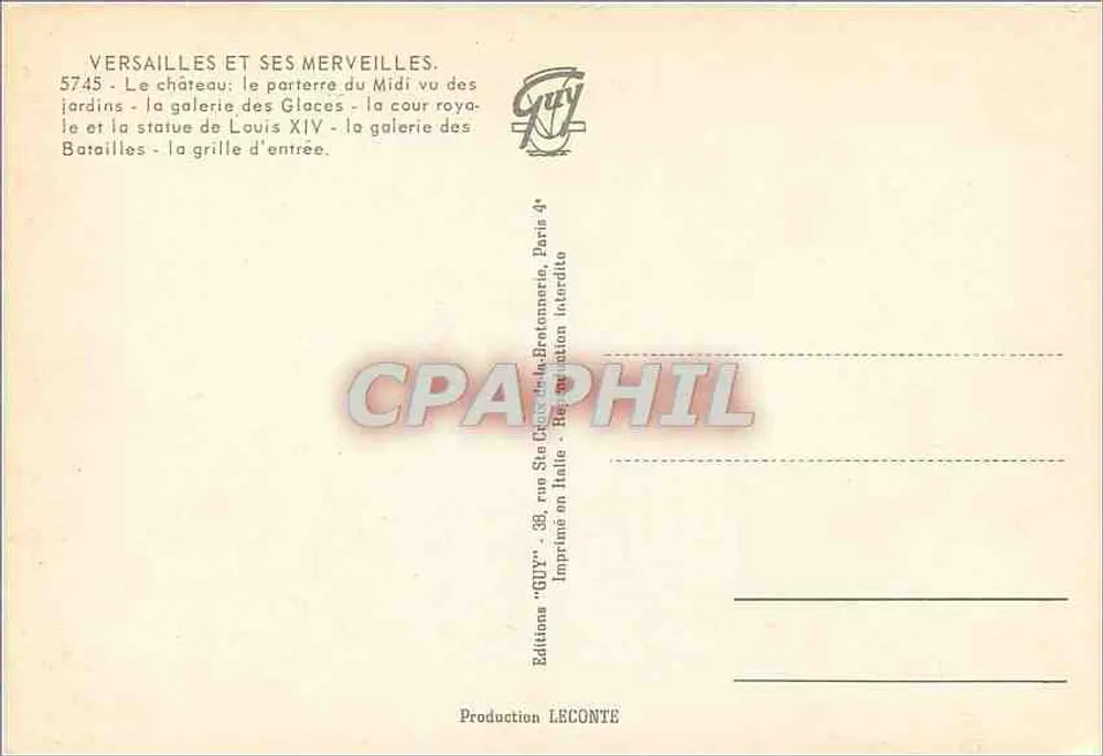 Versailles — Castello, giardini, gallerie — Edizioni Guy - Verso