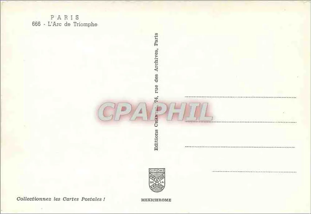 Paris - Arco do Triunfo — Editor: Editions Diplôme, n° 666 - Verso