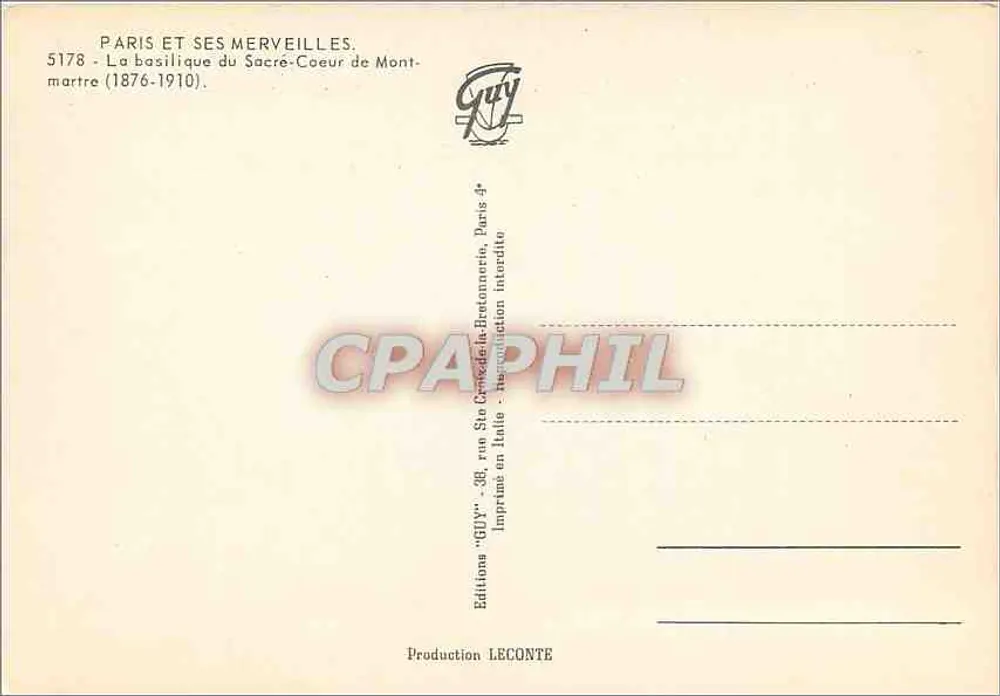 Basilika des Heiligen Herzens von Montmartre — Paris — Éditions GUY - Rückseite