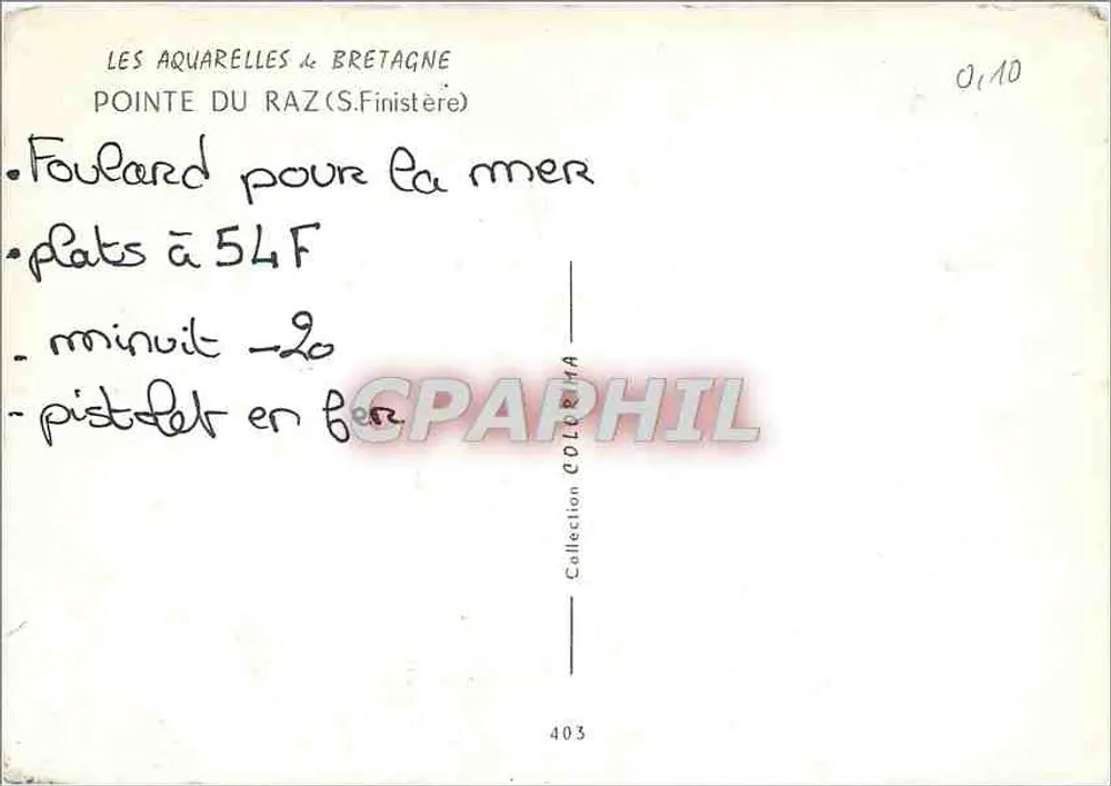 Pointe du Raz — Bretagne — J. Suain - Verso