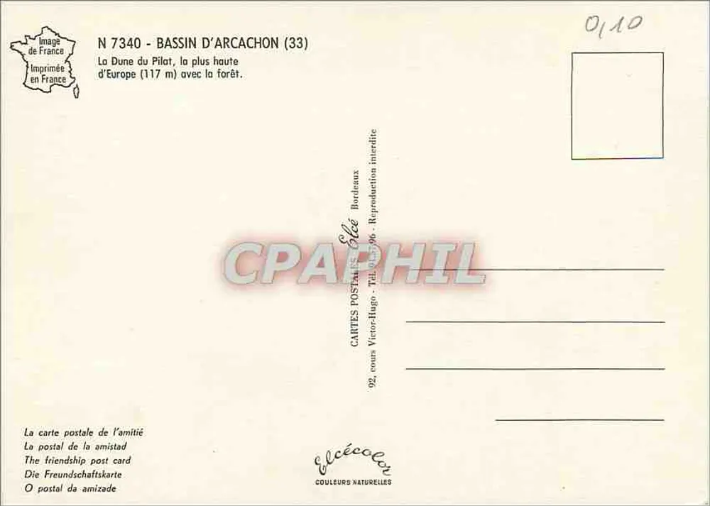 A Duna do Pilat — a mais alta da Europa (117 m) com a floresta — Editor Elcée, N° 7340 - Verso