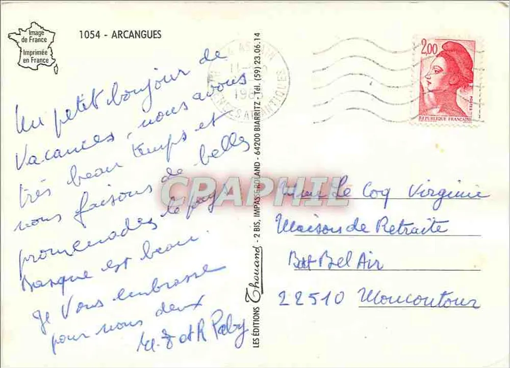 Arcangues — A Igreja e a Praça — Edições Chouand, n° 1054 - Verso