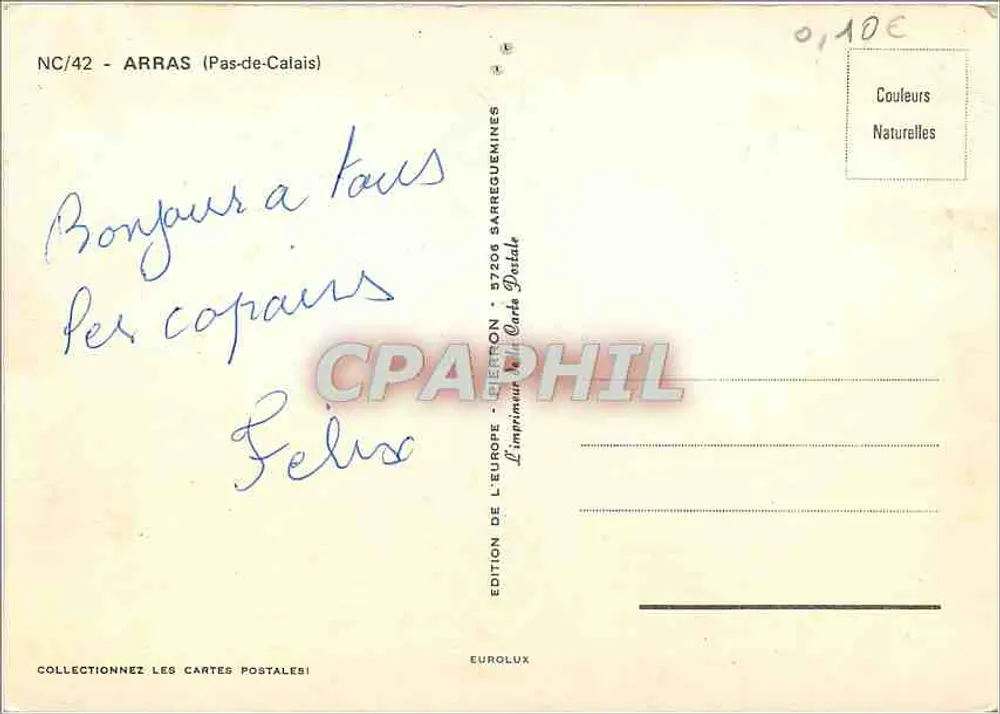 Arras — Chuva e monumentos — Edição da Europa - Verso