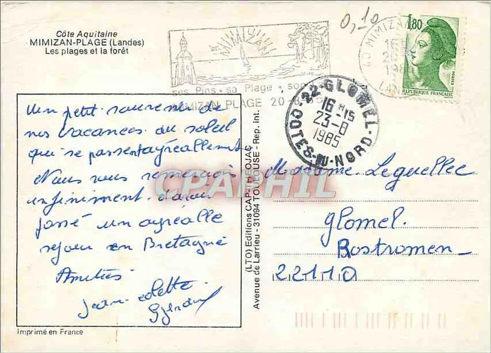 MIMIZAN PLAGE — Panoramablick und Szenen von Strand und Wald — Éditions Larrieu, Toulouse - Rückseite