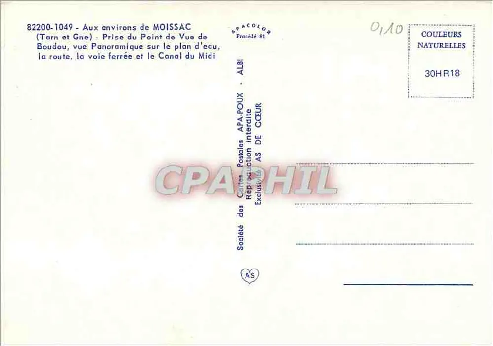 Panoramablick auf das Gewässer, die Straße und die Eisenbahn in Moissac — Société des Cartes Postales APA-POUX - Rückseite