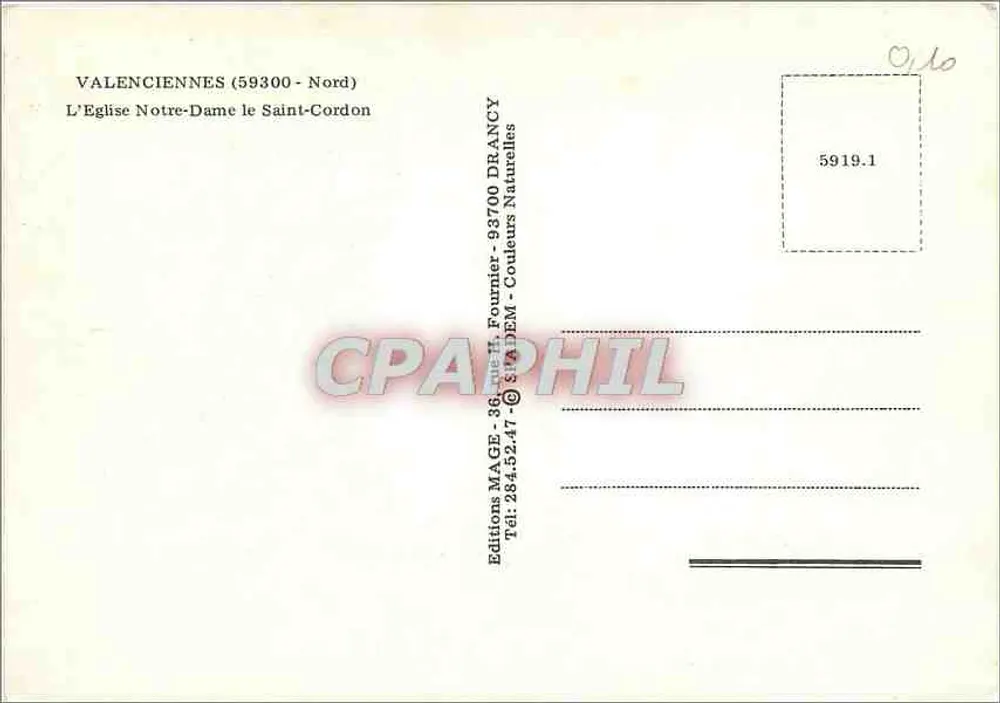 Valenciennes (59300 - Nord) — Ansicht der Kirche Notre-Dame le Saint-Cordon — Editions MAGE - 36, rue H. Fournier - Drancy - Rückseite