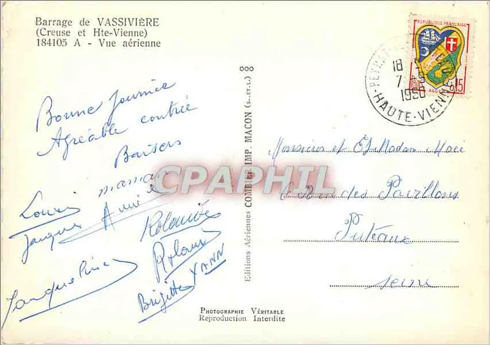 Staudamm VASSIVIÈRE — (Creuse und Haute-Vienne) — Aériennes Authentische Ausgabe - Rückseite