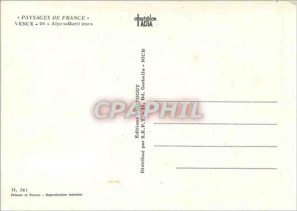 Peyra - Vista general — Recolección de rosas, Capilla del Rosario, Fuente de Peyra — Editor S.E.P.T. - NICE - Reverso