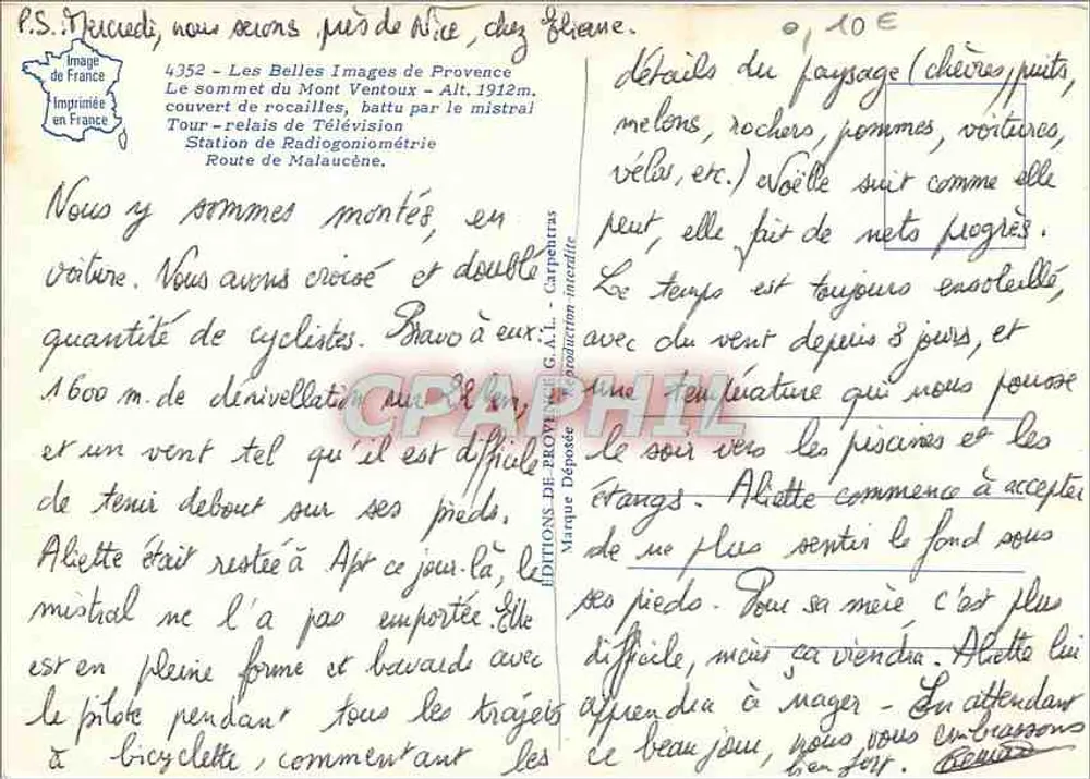 Gipfel des Mont Ventoux — H. 1912m — Éditions de Provence, n°4352 - Rückseite