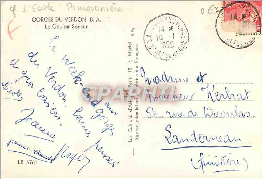 Gorges do Verdon — O Corredor Sanson — Les Éditions d'Art, Paris - Verso