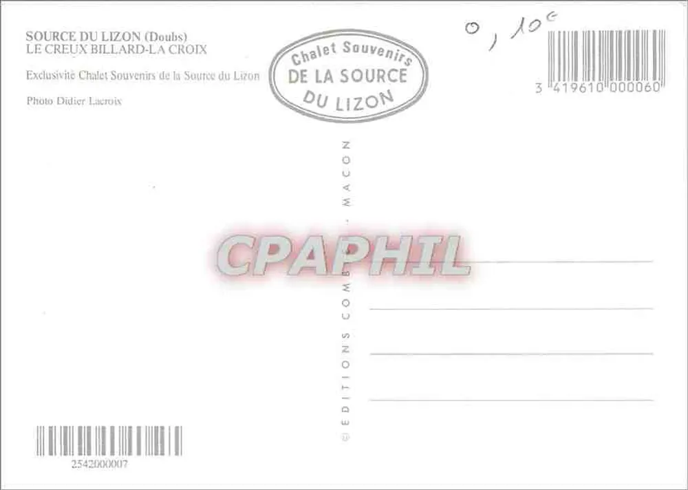 Le Creux Billard — Gorges do Lizon — Chalet Souvenirs da Fonte do Lizon - Verso