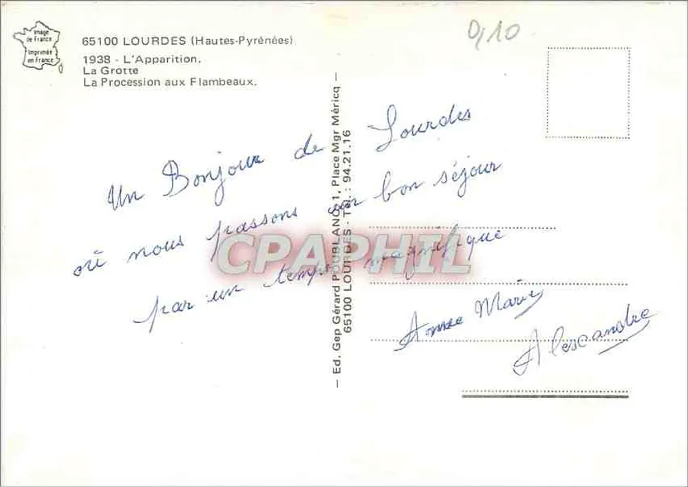 Lourdes — Apparition de la Vierge — Éd. Gep Gérard Poulain - Verso