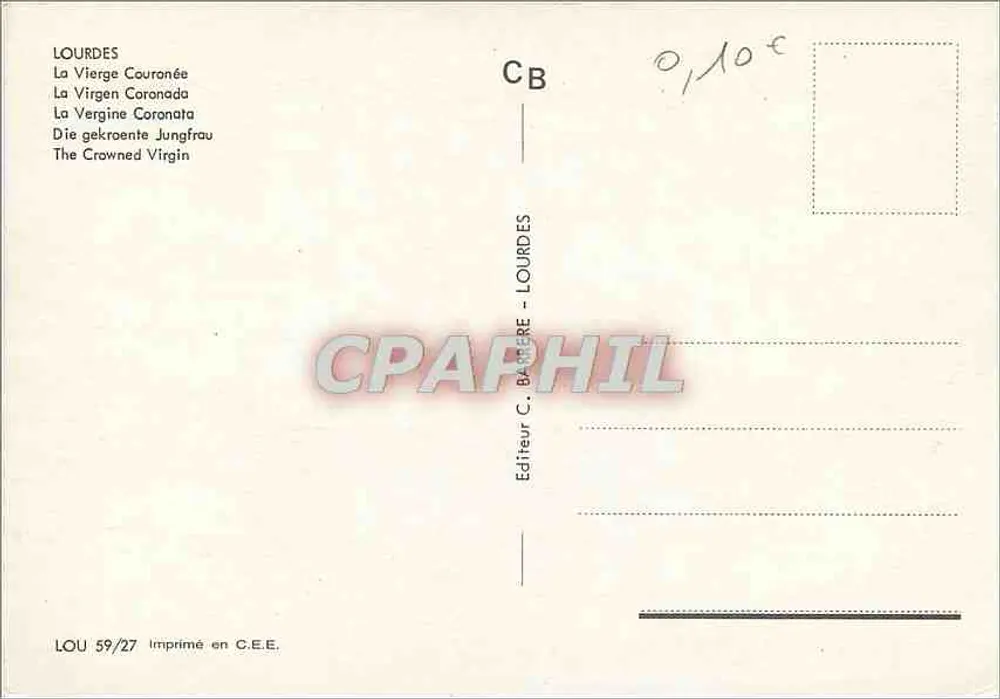 Lourdes — A Virgem Coroada — Editor C. BARRIERE - Lourdes - Verso