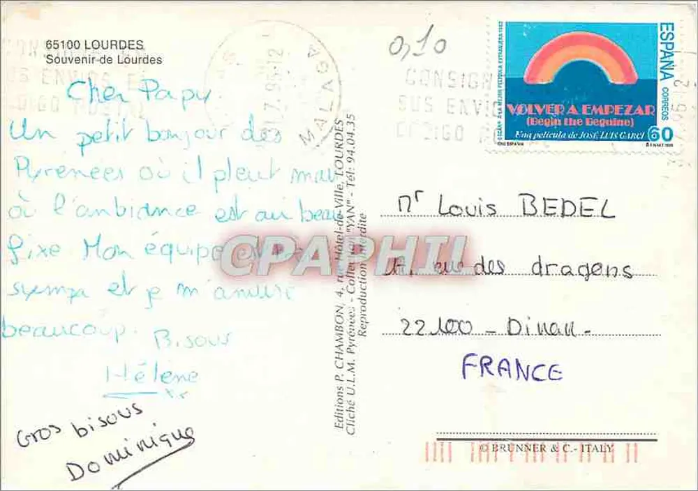 Lourdes — vista panorâmica e locais sagrados — Edições P. CHAMBON - Verso