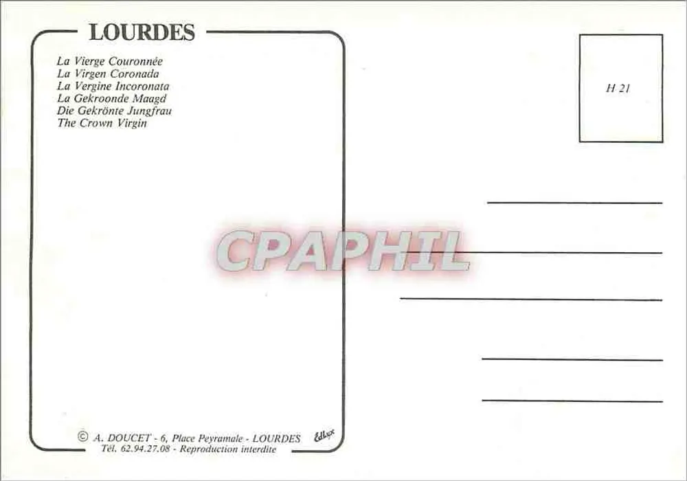 Lourdes — Estátua da Virgem Coroada — A. DOUCET - Verso