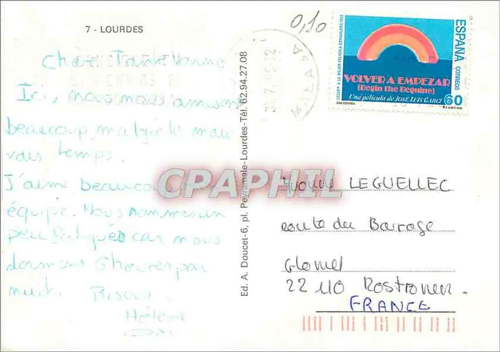 Lourdes — Lembrete de Lourdes — Ed. A. Douce - 6, pl. Peyramale - Verso