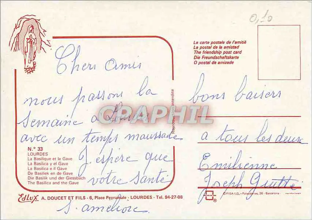 Lourdes — A Basílica e o Gave — Edlux A. Doucet e Filhos, N° 33 - Verso