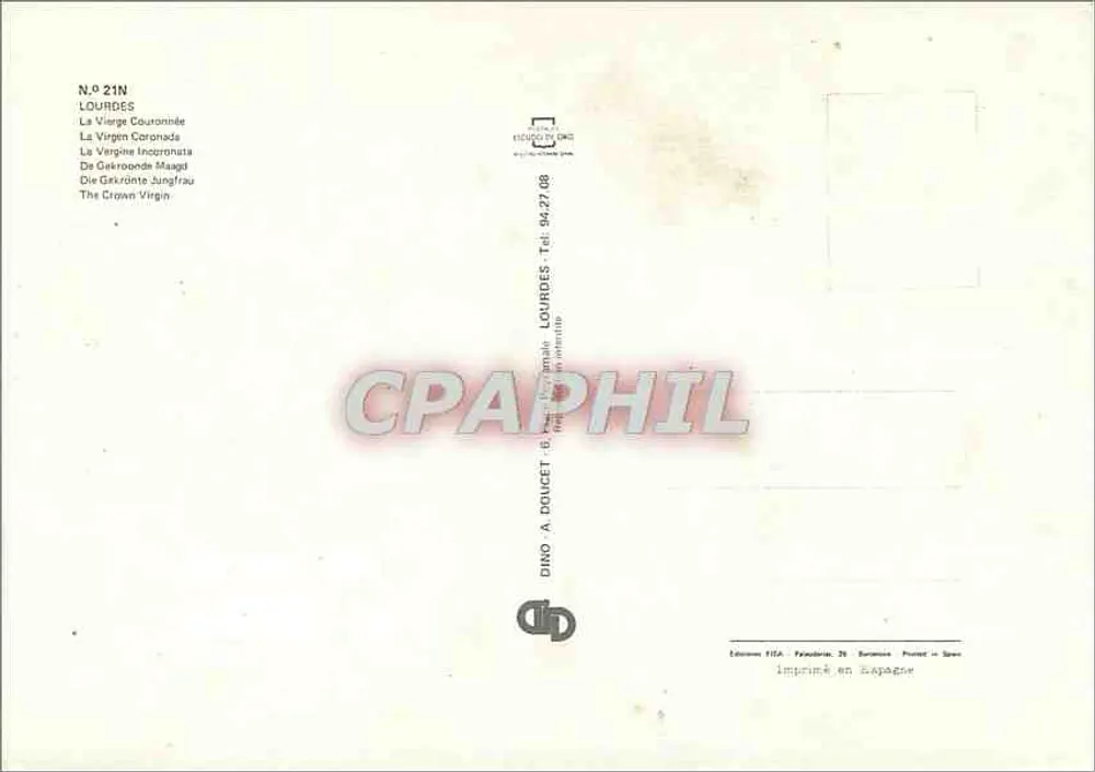 Lourdes — Centenário de Bernadette — Editor Dino A. Dolcet, N° 21N - Verso