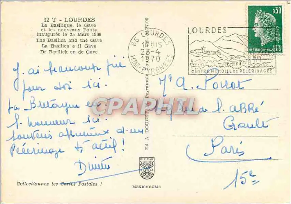 Lourdes — Basilique und der Gave — Ed. Mexichrome, Nr. 32 T - Rückseite
