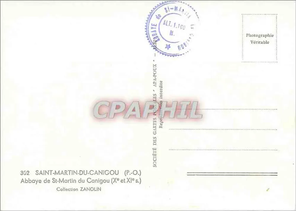 Abtei Saint-Martin-du-Canigou — P-O. — Gesellschaft der Ansichtskartenverleger APA-ROUX - Rückseite