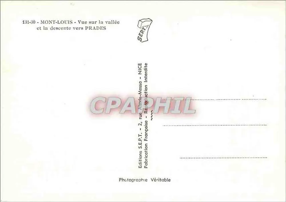 Mont-Louis — Ansicht der Talregion und der Abfahrt nach Prades — Editions S.E.P.T. - Nice - Rückseite