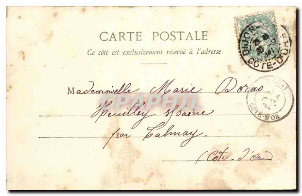 Lächelnde Frau — Gedicht 'La plus jeune Belle-Mère' — Fotograf A. Bréat & Cie, Paris - Rückseite