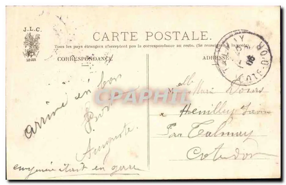 Taube, die Rosen und Karten tragen — Erinnerung an Paris — Edition J.L.C. Paris - Rückseite