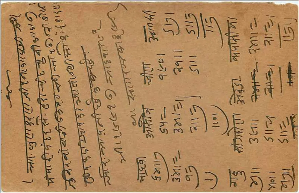 Bhawani Nigam — carta postal de resposta — India Postage - Verso