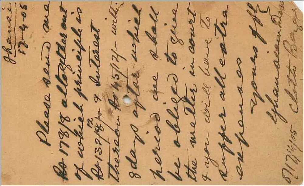 Cidade de Jhansi — cartão postal indiano datado de 1905 — editor indeterminado - Verso