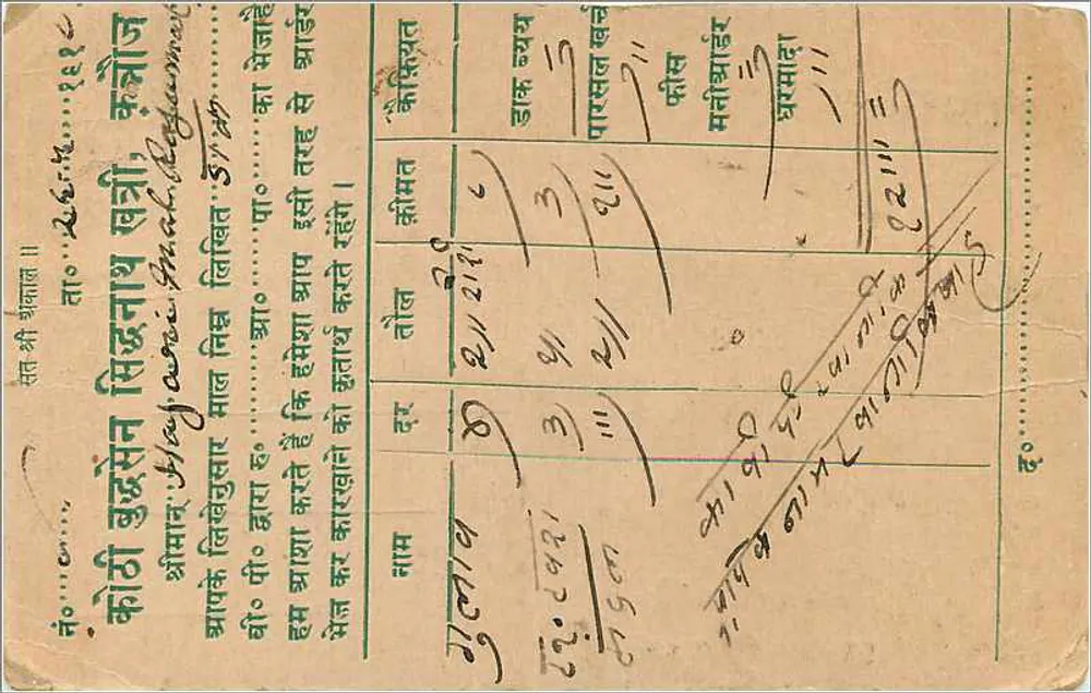 Mulher sentada entre flores — carta postal de Jaisalmer — editor desconhecido, número de série não visível - Verso