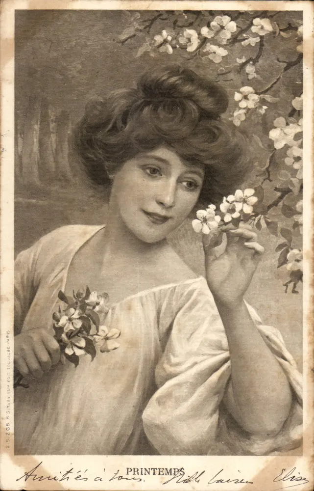 Junge Frau im Frühling — Serie S.S.268, veröffentlicht von Éd. Lainin, Paris — Verlag: Élise - Vorderseite