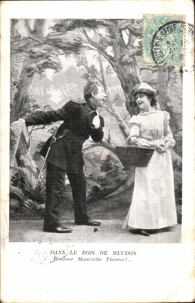 Dans le Bois de Meudon — scène de rencontre — éditeur non visible - Recto