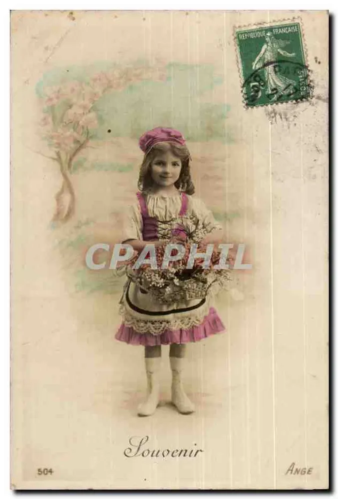 Fille en robe rose tenant un bouquet — Souvenir Ange — n°504 - Recto
