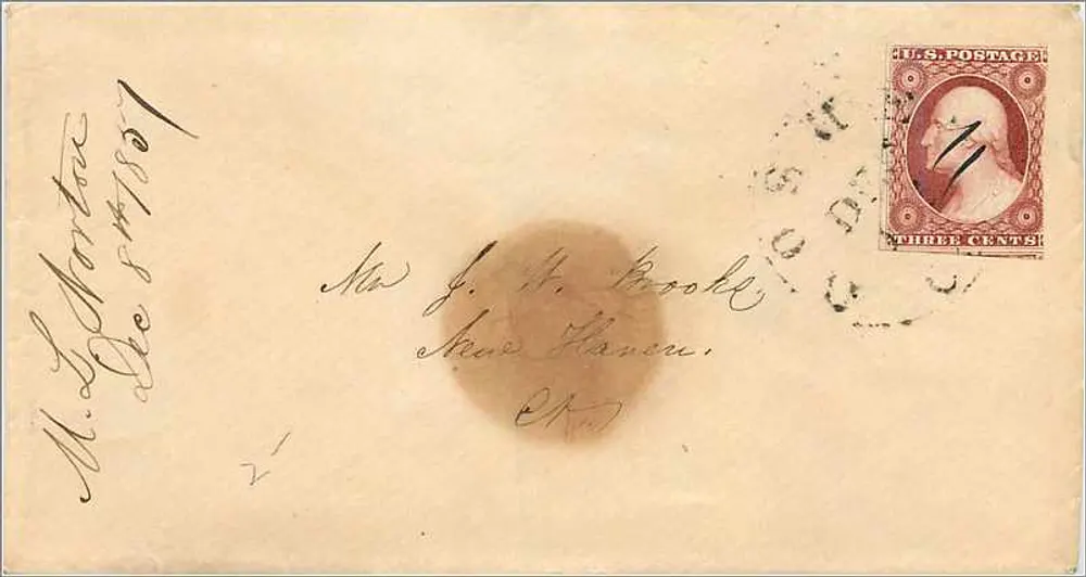Carta postal americana — selo de 3 centavos George Washington — destinada a Nova Orleans - Frente