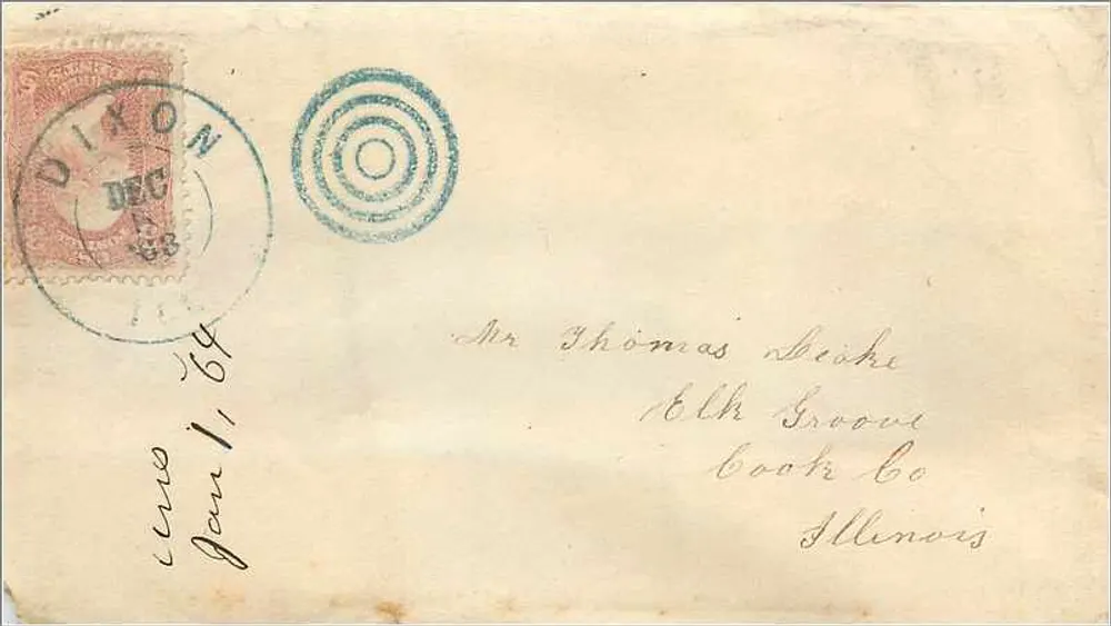 Dixon — Illinois — 1864 — Poststempel und Briefmarke - Vorderseite