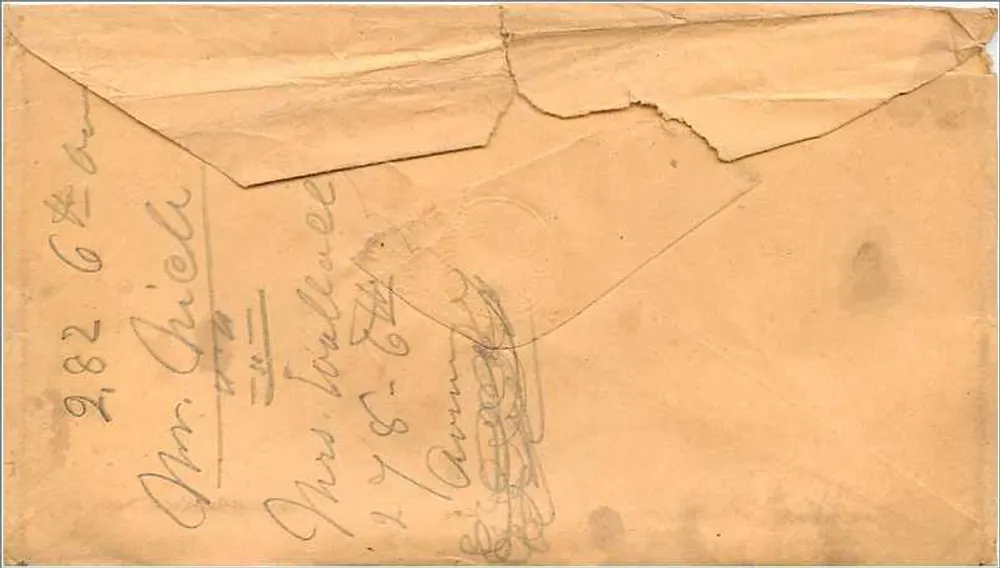 Amerykańska kartka pocztowa — znaczek 3 centów George Washingtona — przeznaczona do New York - Rewers