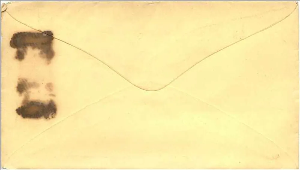 Envelope cerca de 1860 — Henry Bardene, Yutes L. Co., N.Y. — selo de 3 centavos Jefferson - Verso