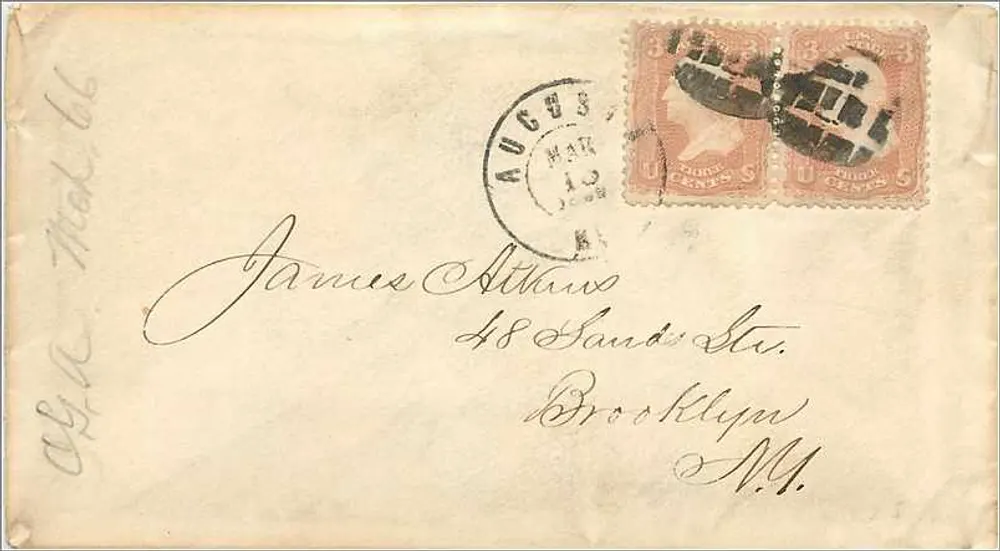 Brooklyn — carta para James Athawes — selos de 2c vermelhos - Frente