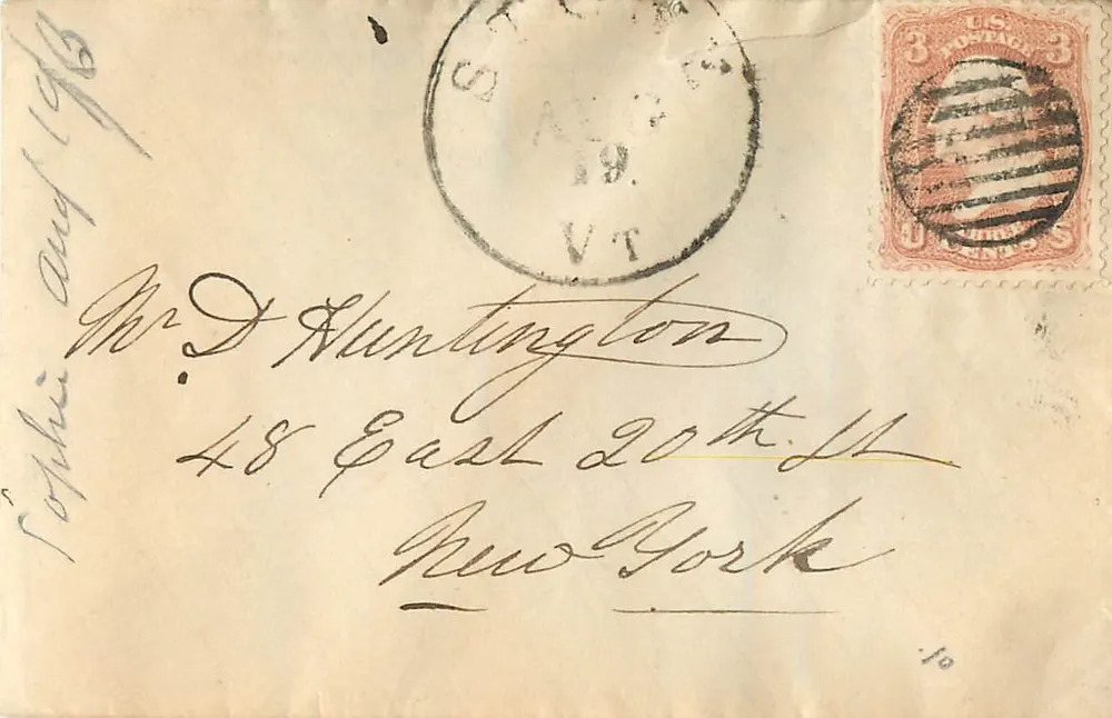 Cartão postal enviado em torno de 1896 — St. Albans, VT — selo de 3 centavos dos EUA - Frente